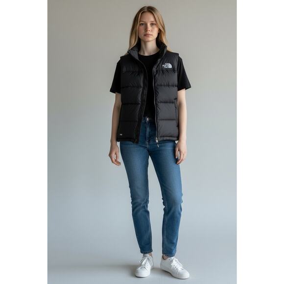 North Face Nuptse Puffer Vest Jacket Womens Size Small Black 700 Goose Down VTG - Picture 1 of 2